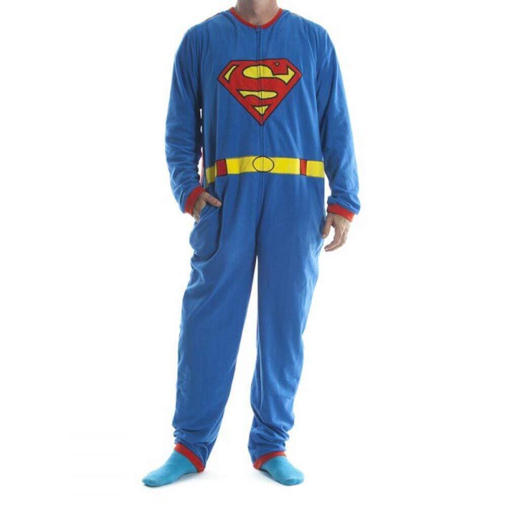 7452 Superman DC Comics Adult Costume Pajamas Cosplay Jumpsuit Blue